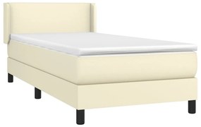 vidaXL Κρεβάτι Boxspring με Στρώμα Κρεμ 90x200 εκ. από Συνθετικό Δέρμα