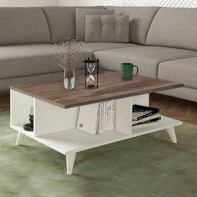 Τραπεζάκι σαλονιού Sedra  χρώμα λευκό - καρυδί 90x60x38,6εκ.