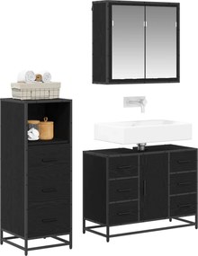 vidaXL Σετ Επίπλων Μπάνιου με ράφι 3 pcs Μαύρη Οξυά Επεξεργασμένο ξύλο