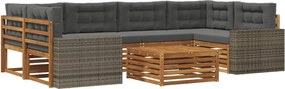vidaXL Σειρά Καναπέ Εξωτερικού 7 pcs Φυσικό και Ανθρακί Πολυεστέρας