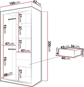 Ντουλάπα συρόμενη Jodelka με καθρέφτη-Leuko-Mauro-Μήκος: 100 εκ.