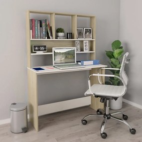 vidaXL Γραφείο με Ράφια Λευκό/Sonoma Δρυς 110x45x157 εκ. Μοριοσανίδα