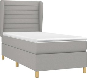 vidaXL Κρεβάτι Boxspring με Στρώμα Ανοιχτό Γκρι 90x200 εκ. Υφασμάτινο