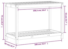 Τραπέζι Κηπουρικής με Ράφι Καφέ 108x50x75εκ. Μασίφ Ξύλο Πεύκου - Καφέ