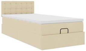 vidaXL Οθωμανικό κρεβάτι με στρώμα Cream 90x190cm ύφασμα