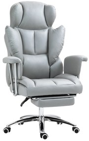 HOMCOM Εργονομική καρέκλα γραφείου, με επένδυση, με υποπόδιο, ρυθμιζόμενη πλάτη, περιστροφή 360°, Ανοιχτό Γκρι