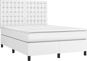 vidaXL Κρεβάτι Boxspring με Στρώμα Λευκό 140x200εκ.από Συνθετικό Δέρμα