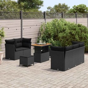 vidaXL Σετ Καναπέ Κήπου Ρυθμιζόμενο ύψος 8 pcs Μαύρο συνθετικό ρατάν