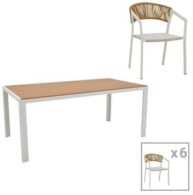 Τραπεζαρία Nares-Glisten B σετ 7τεμ λευκό αλουμίνιο και plywood σε φυσική απόχρωση 180x90x72.5εκ 180x90x72.5 εκ.