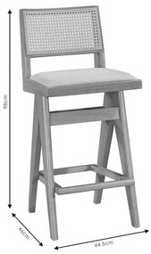 Σκαμπό bar με μπράτσα Winslow pakoworld ξύλο rubberwood μαύρο-pvc rattan φυσικό-ύφασμα γκρι