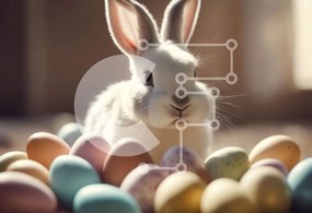 Σετ των 2 Intra Συλλεκτικό Ξύλινο Παζλ Plywood 4mm - Λευκό λαγουδάκι με πολύχρωμα πασχαλινά αυγά Σε Ξύλινο Κουτί - Διαστάσεις: 10x10 cm – 25 κομμάτια