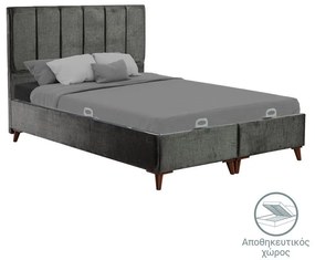 Double bed Dreamland with storage space dark grey fabric 160x200cm 162x209x112 εκ.