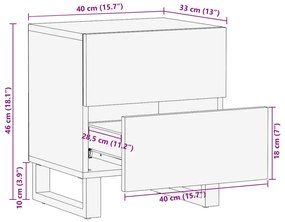 Κομοδίνα 2 τεμ. 40x34x46 εκ. από Μασίφ Ξεβαμμένο Ξύλο Μάνγκο - Καφέ