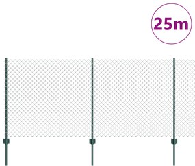 vidaXL Φράχτης Αλυσίδας  με 22 Στήλες Πράσινος 1x25 μ Ατσάλι