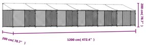 Κλουβί Σκύλου με Οροφή και Πόρτες Γκρι 12x2x2 μ. Γαλβ. Χάλυβας - Γκρι