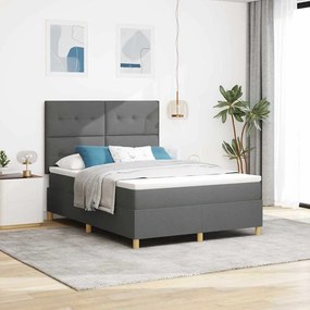 vidaXL Κρεβάτι Box Spring με Στρώμα & LED Σκούρο Γκρι 160x200 εκ. Ύφασμα