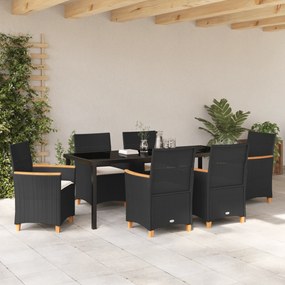 vidaXL Σετ Δειπνου Κήπου 7 Τεμαχίων  με Μαξιλάρια Μαύρο Πολυ Ρατάν