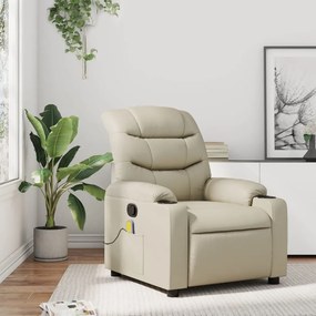 VidaXL Πολυθρόνα Μασάζ με Ανακλινόμενη Πόρτα, Κρεμ, Συνθετικό Δέρμα