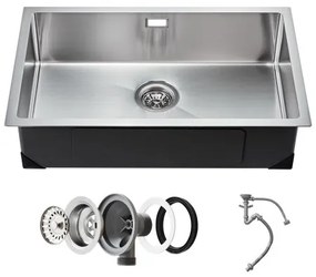 VEVOR 70cm Kitchen Sink Undermount Single Bowl Drop-In Basin Stainless Steel Bar