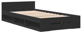vidaXL Πλαίσιο Κρεβατιού με Συρτάρια Μαύρο 90x190 εκ. Επεξ. Ξύλο
