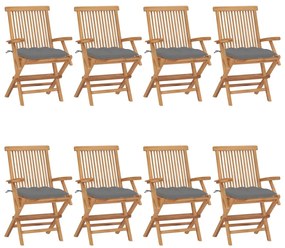 vidaXL Καρέκλες Κήπου 8 τεμ. από Μασίφ Ξύλο Teak με Γκρι Μαξιλάρια