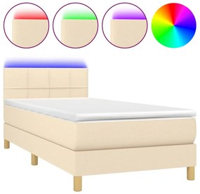 vidaXL Κρεβάτι Boxspring με Στρώμα &amp; LED Κρεμ 90x200 εκ. Υφασμάτινο