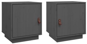 vidaXL Κομοδίνα 2 τεμ. Γκρι 40x34x45 εκ. από Μασίφ Ξύλο Πεύκου