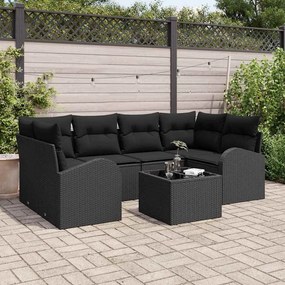 vidaXL Σετ Καναπέ Κήπου με αποθήκευση 7 pcs Μαύρο συνθετικό ρατάν