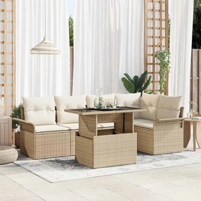 vidaXL Σετ Καναπέ Κήπου με μαξιλάρι 6 pcs Μπεζ Πολυ ράταν