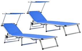 312457  FOLDING SUN LOUNGERS WITH ROOF 2 PCS ALUMINIUM&amp;TEXTILENE BLUE 312457