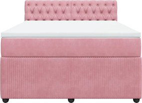vidaXL Κρεβάτι Boxspring με Στρώμα Ροζ 160x200 εκ. Βελούδινο