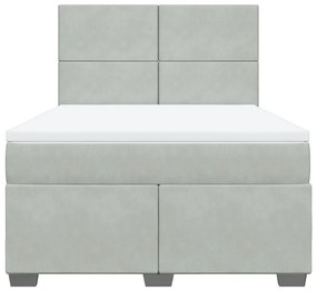 Κρεβάτι Boxspring με Στρώμα Ανοιχτό Γκρι 140x190 εκ. Βελούδινο - Γκρι