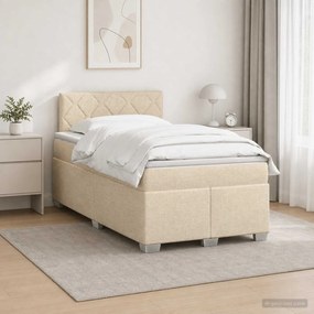 vidaXL Κρεβάτι Box Spring με Στρώμα και LED Κρεμ 120 x 190 cm Ύφασμα