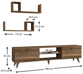 Έπιπλο τηλεόρασης Seddra Megapap χρώμα καρυδί 180x31,5x45εκ.
