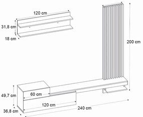 Σύνθεση τηλεόρασης Dumont Megapap χρώμα λευκό - sepet oak 240x36,8x200εκ.