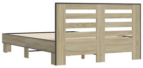 vidaXL Πλαίσιο Κρεβατιού Sonoma Δρυς 140x200 εκ. Επεξ. Ξύλο &amp; Μέταλλο