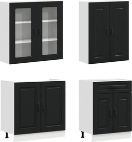 vidaXL Μονάδα κουζίνας KALMAR 4 pcs Μαύρο Επεξεργασμένο Ξύλο