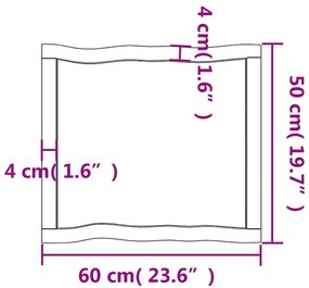 Επιφ Τραπεζιού Αν Καφέ 60x50x(2-4)εκ. Ακατέργ. Μασίφ Ξύλο Δρυός - Καφέ