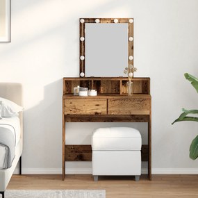 vidaXL Τουαλέτα με Καθρέφτη & LED Φώτα Παλιού Ξύλου