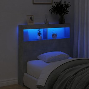 vidaXL Κεφαλάρι με Αποθηκ. Χώρο &amp; LED Γκρι Σκυρ. 100x17x102 εκ.