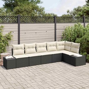 vidaXL Σετ Καναπέ Κήπου με μαξιλάρι 6 pcs Μαύρο, κρέμα Πολυ ράταν