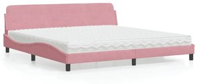 Κρεβάτι με Στρώμα Ροζ 200x200 εκ. Βελούδινο - Ροζ