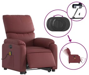 vidaXL Πολυθρόνα Μασάζ Ηλεκ.Ανακλινόμενη με Ανύψωση Μπορντό Συνθ.Δέρμα