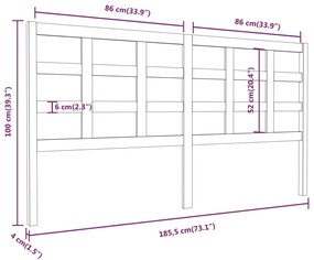 vidaXL Κεφαλάρι Κρεβατιού Γκρι 185,5x4x100 εκ. από Μασίφ Ξύλο Πεύκου