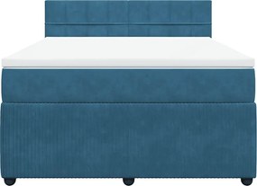 vidaXL Κρεβάτι Boxspring με Στρώμα Μπλε 140x200 εκ. Βελούδινο
