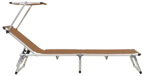 vidaXL Ξαπλώστρες Πτυσσόμενες με Οροφή 2 τεμ. Καφέ Αλουμίνιο/Textilene