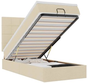 vidaXL Οθωμανικό κρεβάτι με στρώμα &amp; LEDs Cream 100x200 cm Ύφασμα