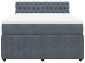 Κρεβάτι Boxspring με Στρώμα Σκούρο Γκρι 160x200 εκ. Βελούδινο - Γκρι