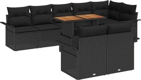 vidaXL Σετ Καναπέ Κήπου με αποθήκευση 9 pcs Μαύρο Πολυ ράταν