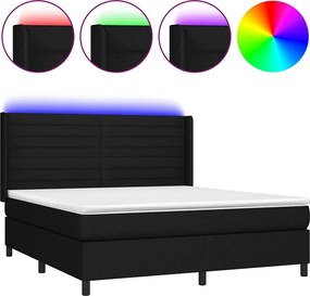 vidaXL Κρεβάτι Boxspring με Στρώμα &amp; LED Μαύρο 160x200 εκ. Υφασμάτινο